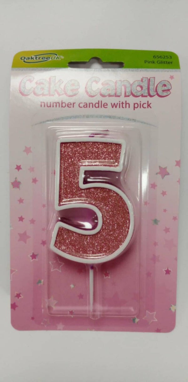 5 Pink birthday candle