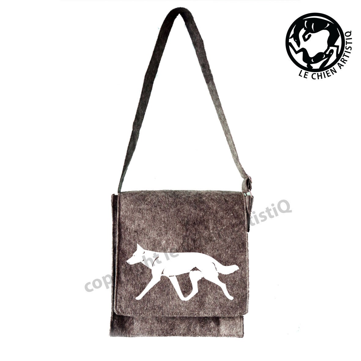 Felt shoulder bag Saarloos wolfdog dog silhouette, LeChienArtistiQ