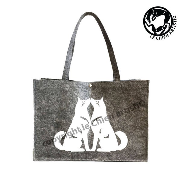 Felt bag Alaskan Malamute double sitting dog silhouette, Le Chien ArtistiQ