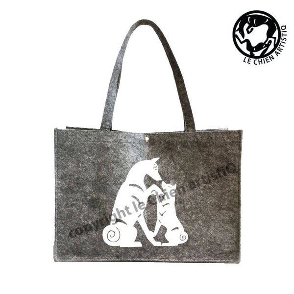 Felt bag Basenji with pup dog silhouette, LeChienArtistiQ