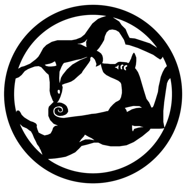 Basenji in circle with hare sticker, Le Chien ArtistiQ