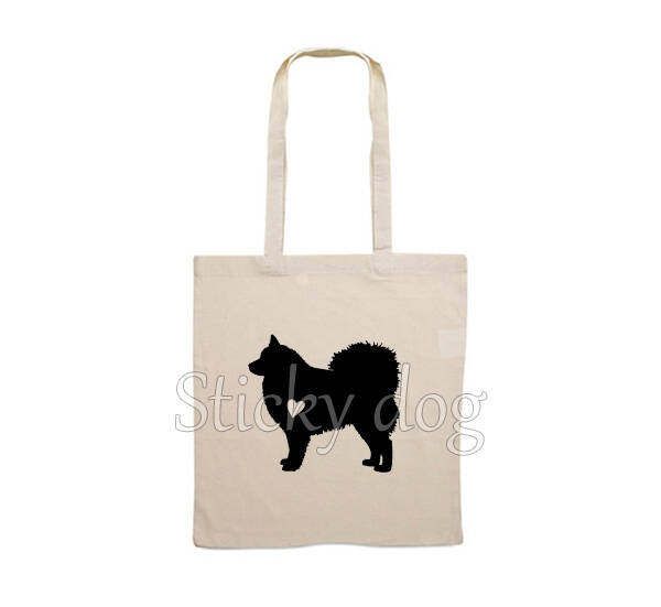 Canvas bag Finnish Lapphund dog with heart silhouette