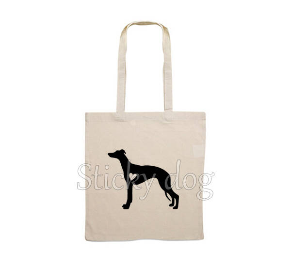 Canvas bag Whippet with heart dog silhouette