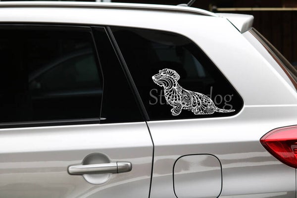 Wire-haired Dachshund - Teckel sitting fantasy silhouette dog sticker
