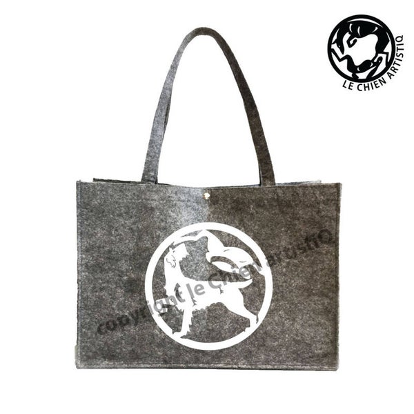 Felt bag German Wirehaired Pointer circle with rabbit dog silhouette, LeChienArtistiQ