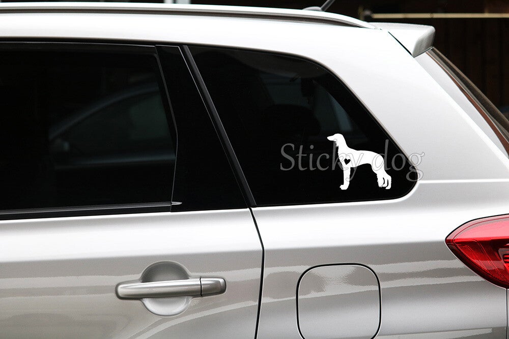 Saluki wit heart silhouette dog sticker