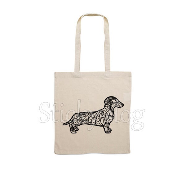 Canvas bag smooth-haired Dachshund - Teckel dog pattern