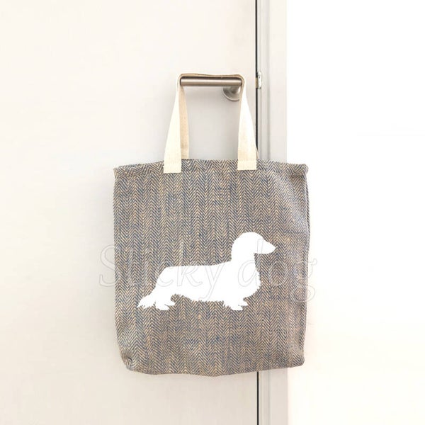 Canvas/jut bag Long-haired Dachshund - Teckel dog silhouette