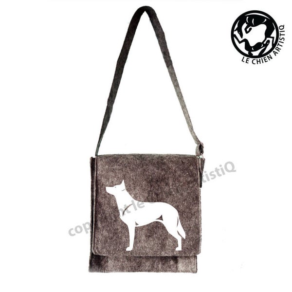 Felt shoulder bag Australian Kelpie dog silhouette, LeChienArtistiQ