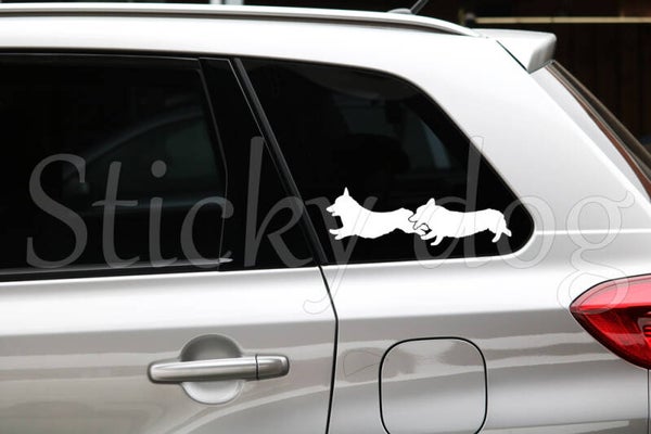 Pembroke Welsh Corgi double running silhouette dog sticker