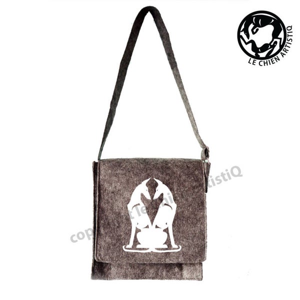 Felt shoulder bag Podenco ibicenco smooth haired dog silhouette, LeChienArtistiQ
