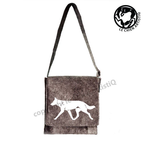 Felt shoulder bag Saarloos wolfdog dog silhouette, LeChienArtistiQ