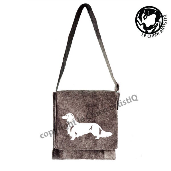 Felt shoulder bag Short-haired Dachshund - Teckel dog silhouette, LeChienArtistiQ