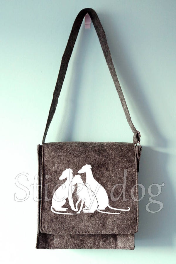 Felt shoulder bag Whippet sitting together dog silhouette