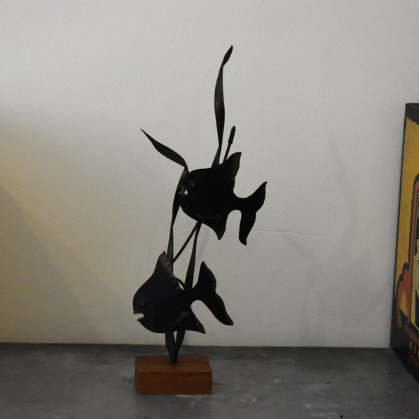 Jaren 60 metalen sculptuur 2 vissen