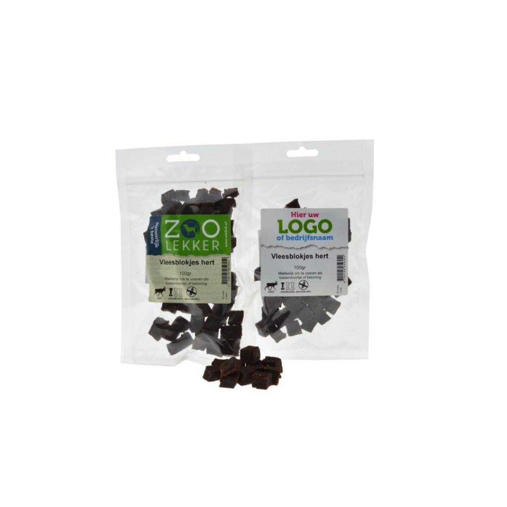 Vleesblokjes Hert, inhoud: 100 gram 100 % natuurlijke hondensnacks