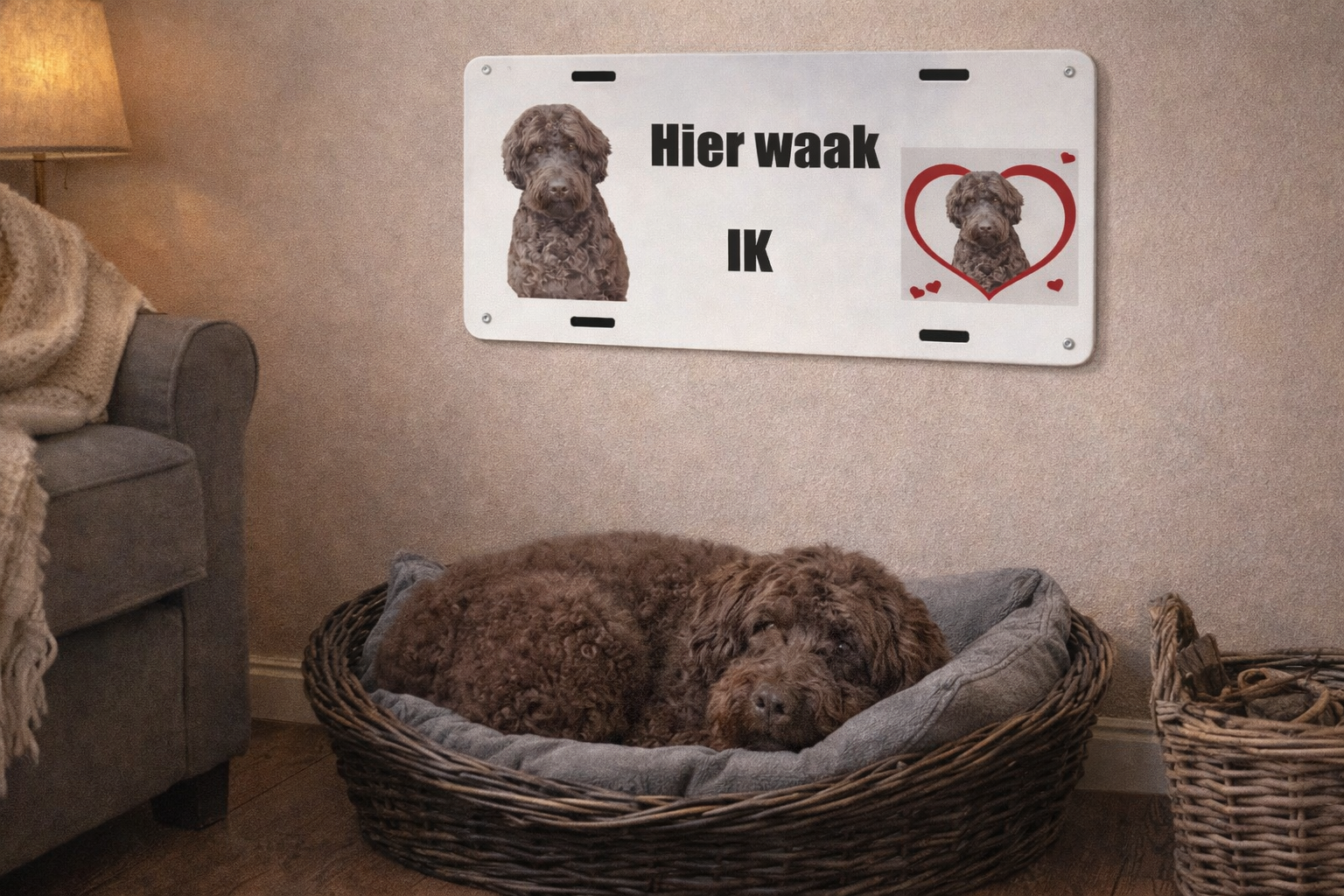 Bordje met foto en tekst