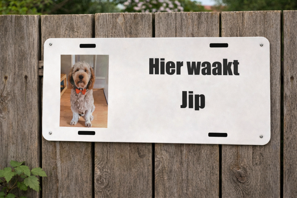 Bordje, waakbordje, welkomsbordje, met uw eigen foto en tekst
