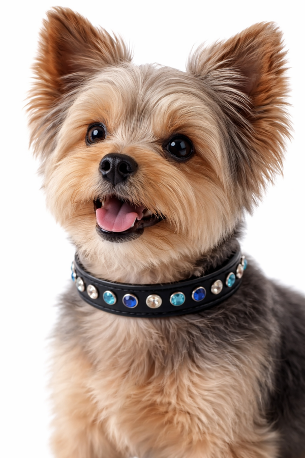 Zwart leren halsband met blauwe steentjes