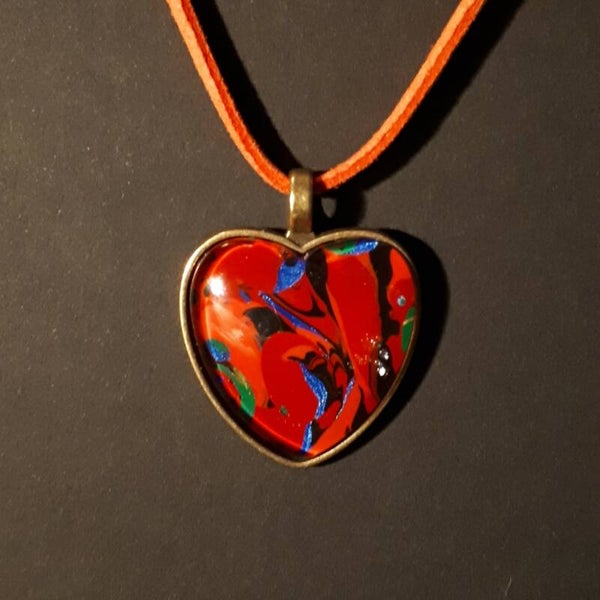 Unique Multi-colored heart-shaped necklace hanger (with FREE suede cable necklace OR chain) Product # AGHMMcab1