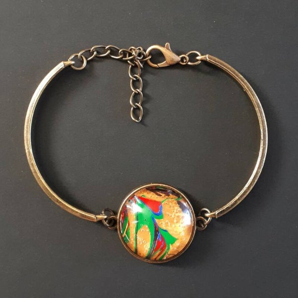 Adjustable bronze-coloured bracelet with unique Multi-coloured stone Product # ArmBCMMcab2