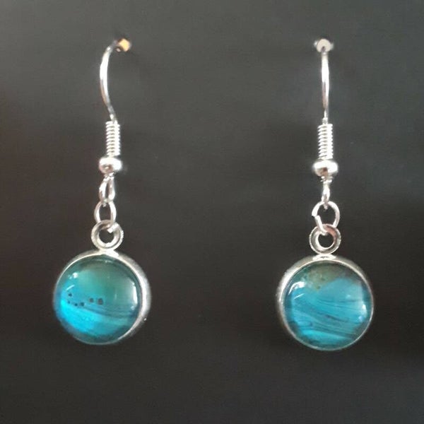 Silver-coloured earrings with unique Deep Sea-coloured stones Product # EarhSCSDScab1