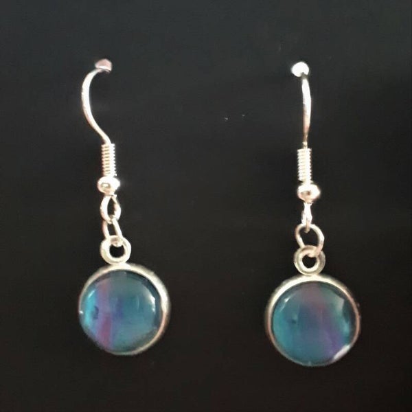 Silver-coloured earrings with unique pink/purple accented stones Product # EarhSCSPcab1
