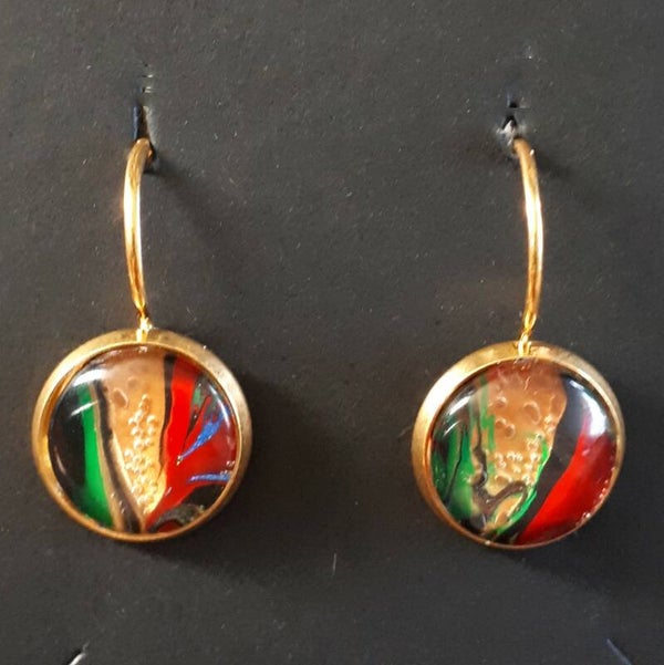 Gold-coloured earrings with unique Multi-coloured stones Product # EarlGCSMcab1