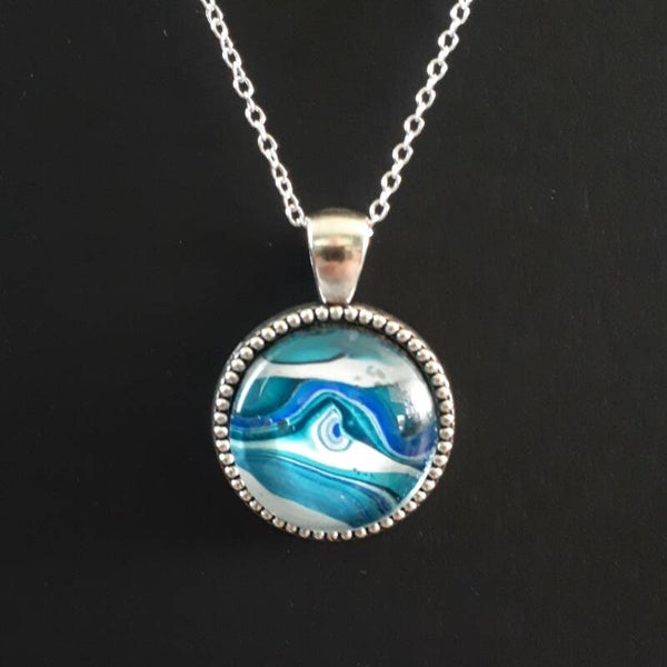 Unique White Water-colored round necklace hanger (with FREE chain) Product # SCSWWcab1