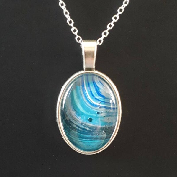 Unique White Water-coloured stone in simple oval necklace hanger (with FREE chain) Product # SOMWWcab1