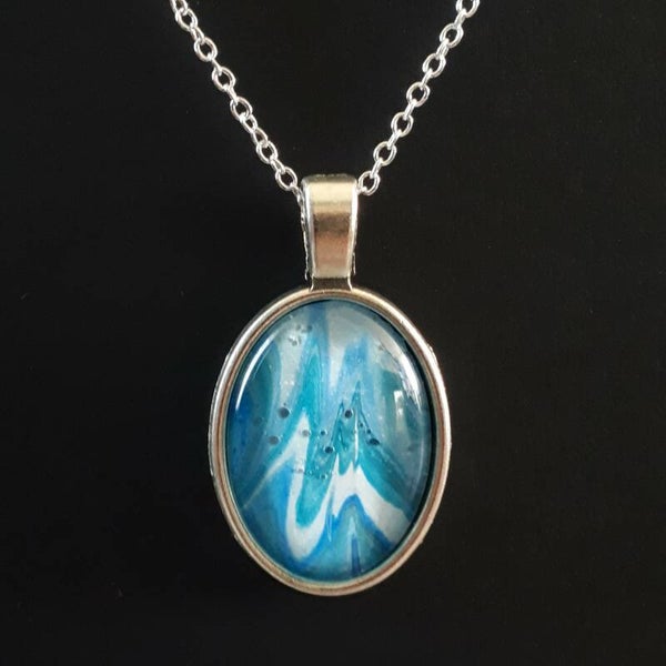 Unique White Water-coloured stone in simple oval necklace hanger (with FREE chain) Product # SOMWWcab2