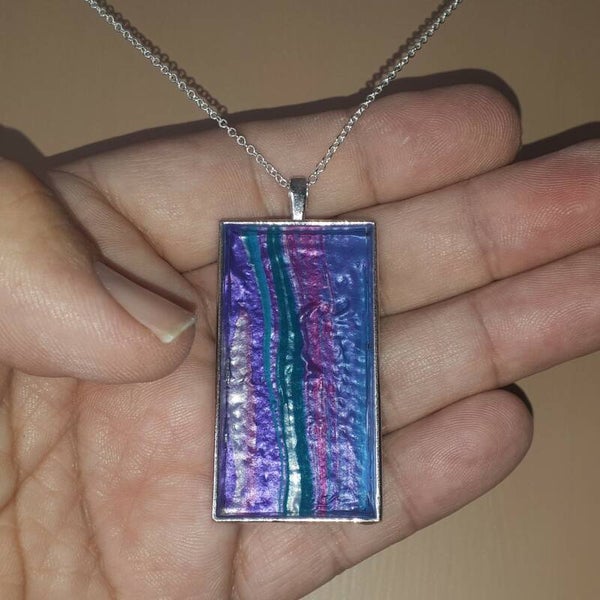 Metallic Pink and Purple rectangular necklace hanger (with FREE chain) Product # SRLP1