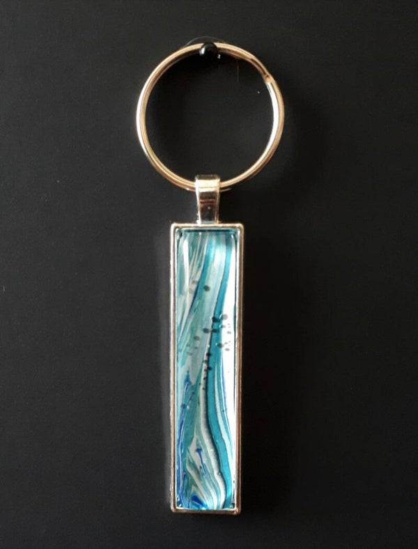 Unique White Water-colored stone in large rectangular hanger (perfect as a keychain or a necklace hanger) Product # SRLWWcab1key