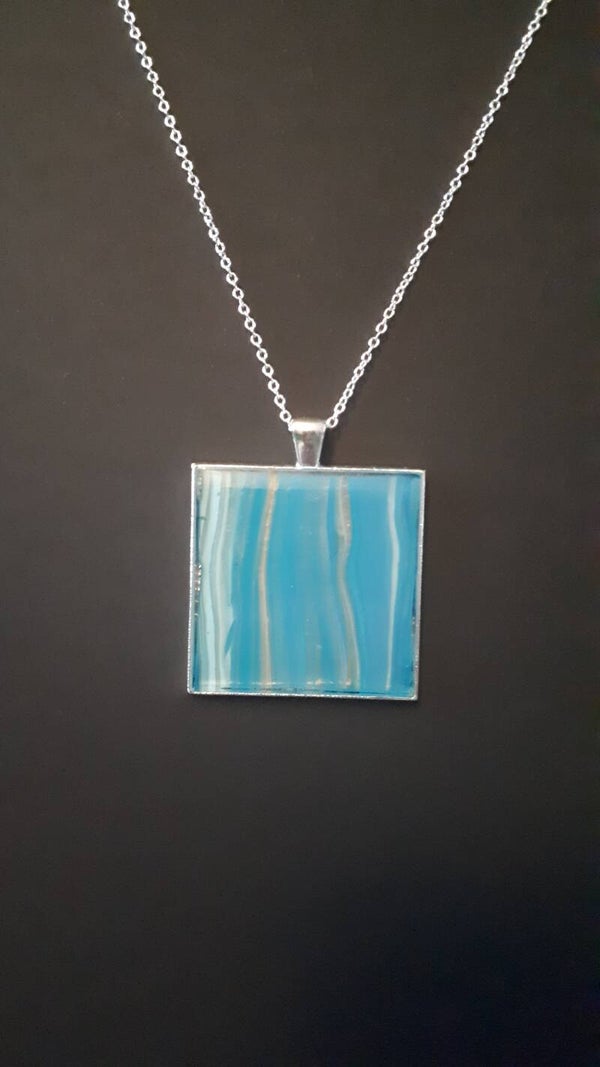 Unique ocean-colored square necklace hanger (with FREE chain) Product # SSLB1