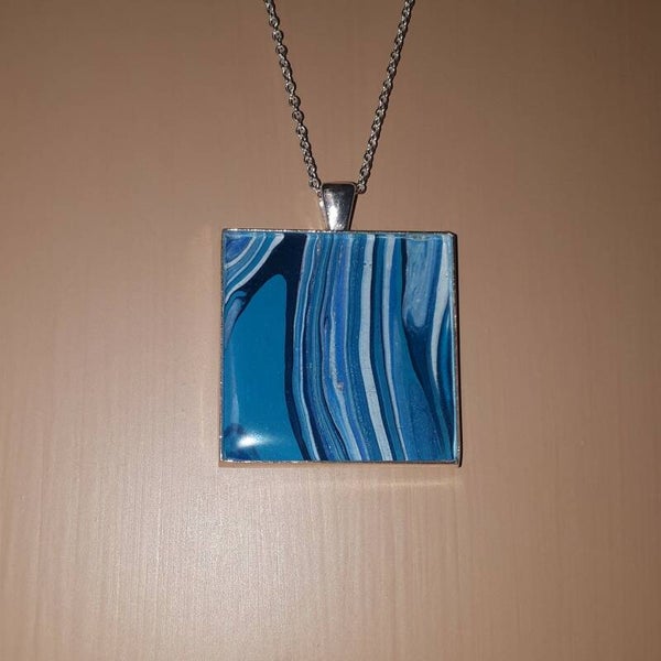 Unique ocean-colored square necklace hanger (with FREE chain) Product # SSLB1