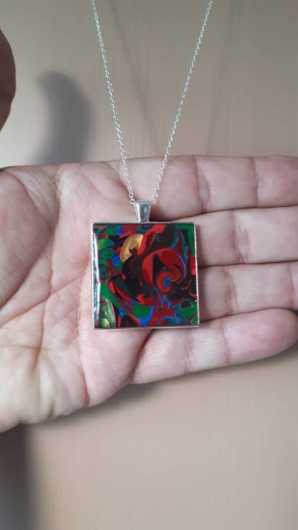 Unique multi-colored square necklace hanger (with FREE chain) Product # SSLM1