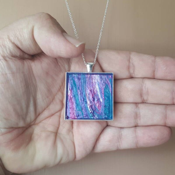 Large metallic Pink and Purple square necklace hanger (with FREE chain) Product # SSLP1