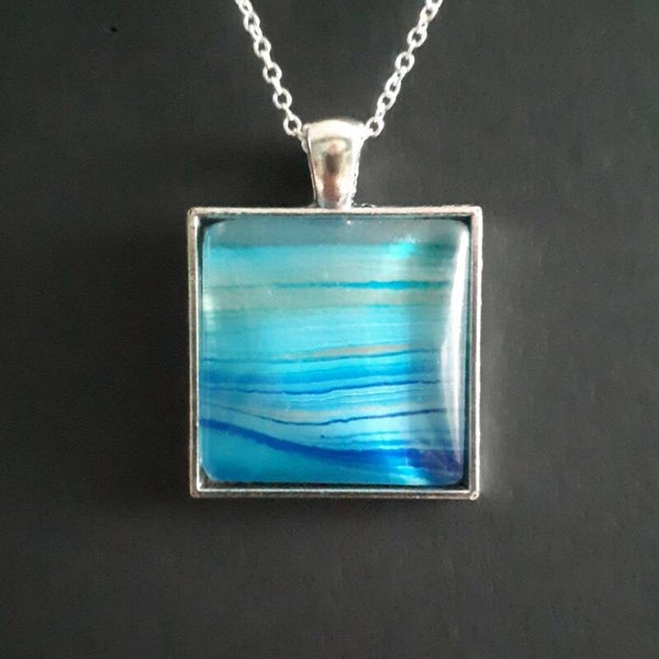 Unique ocean-colored square necklace hanger (with FREE chain) Product # SSMBcab1