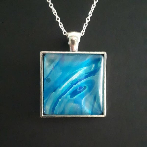 Unique ocean-colored square necklace hanger (with FREE chain) Product # SSMBcab2