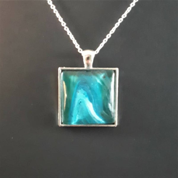 Unique Deep Sea-colored square necklace hanger (with FREE chain) Product # SSMDScab1