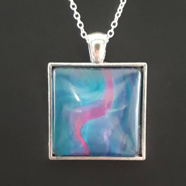 Unique pink/purple accented square necklace hanger (with FREE chain) Product # SSMPcab1