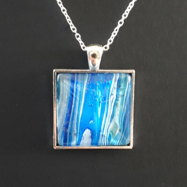 Unique White Water-colored square necklace hanger (with FREE chain) Product # SSMWWcab1