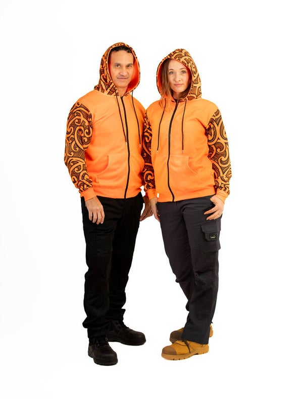 Kia Kitea Full Zip Fleece Hoodie - Karaka/Fluoro Orange