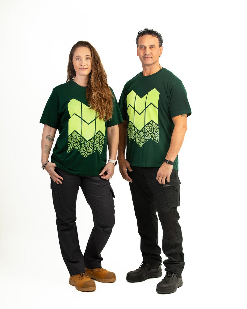 Kia Kitea Forestry Tee - Cotton - Kakariki/Bottle