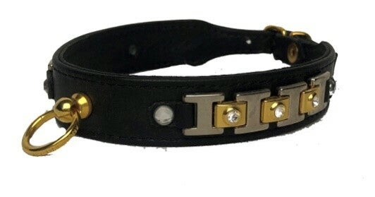 Leren halsband met schakels - zwart