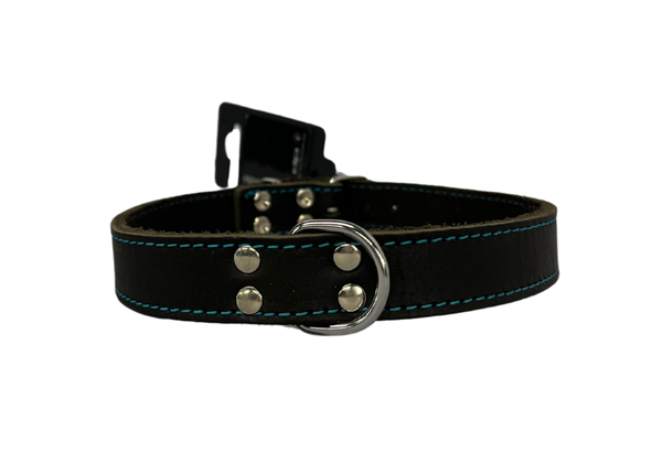 Halsband softleder - Zwart/blauw stiksel