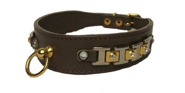 Leren halsband met schakels - bruin