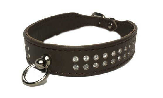 Leren halsband met strass - bruin