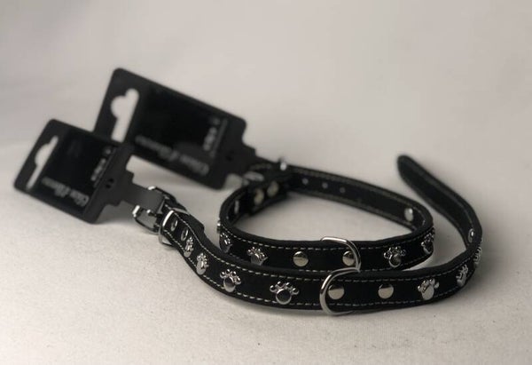 Halsband nubuck met pootjes - zwart