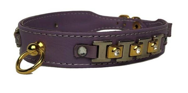 Leren halsband met schakels - lila